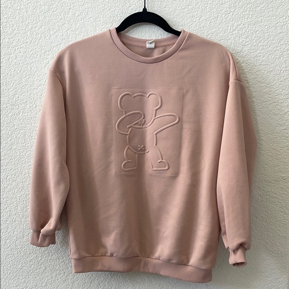 SHEIN Pink Sweater with Embossed Bear Design Size 11-12Y